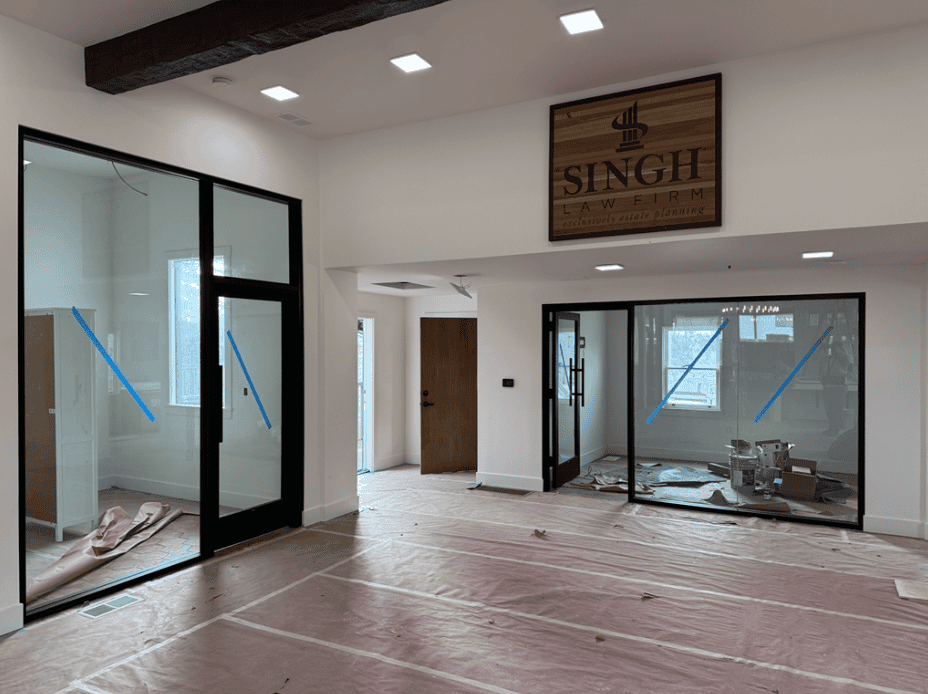 Commercial interior with glazed entrance doors