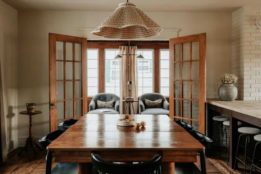 Dining room with timber framed glazed doors