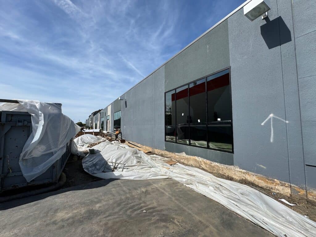 Glass panels installed on a commercial building during construction