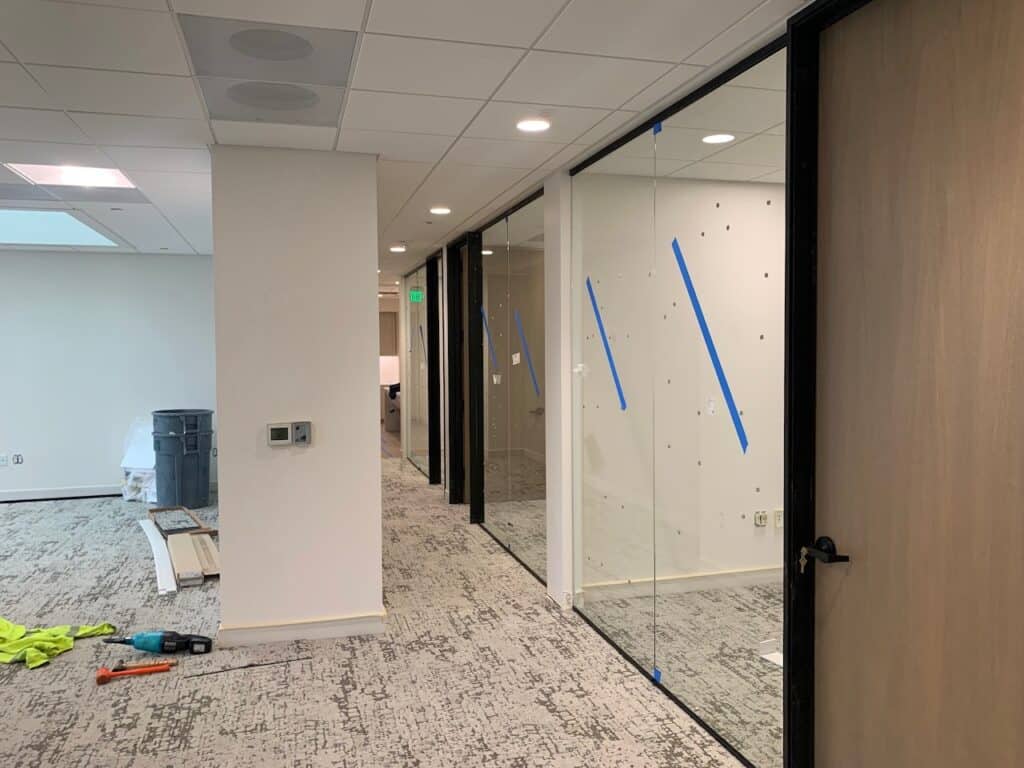 Interior glass partition during an office fit out