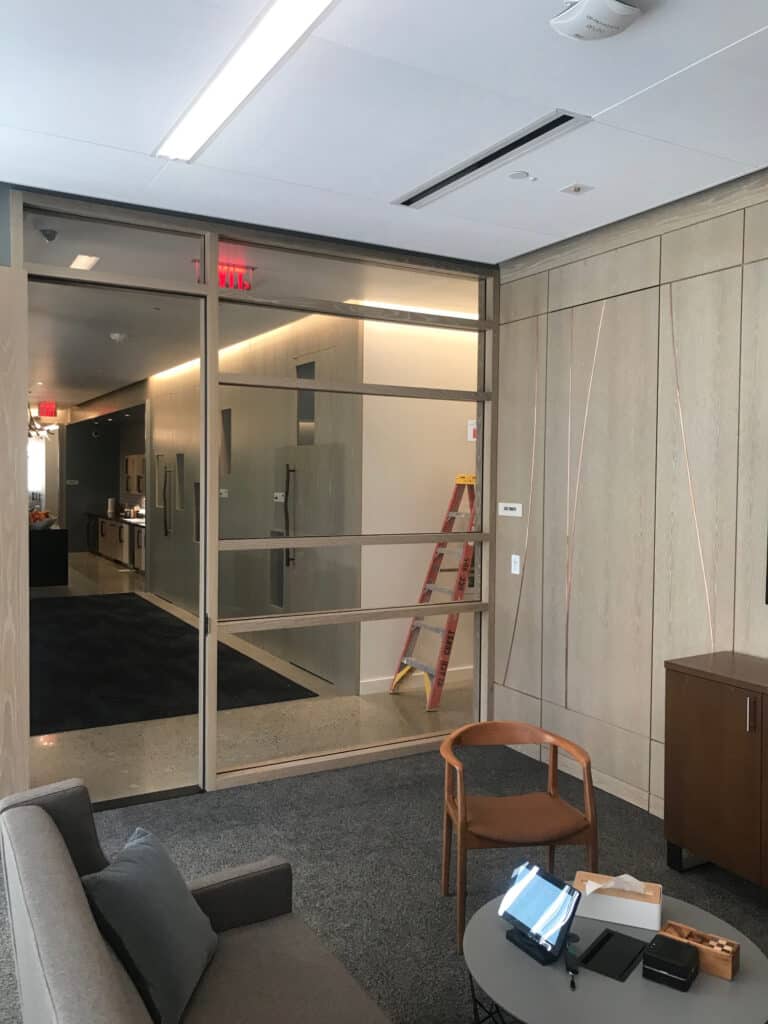 Interior office glass partition wall during fit out