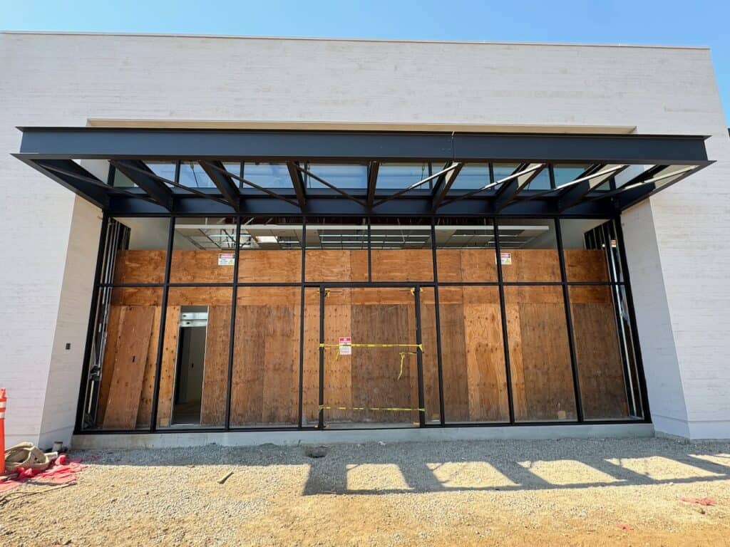 Steel framed storefront opening prepared for new glazing